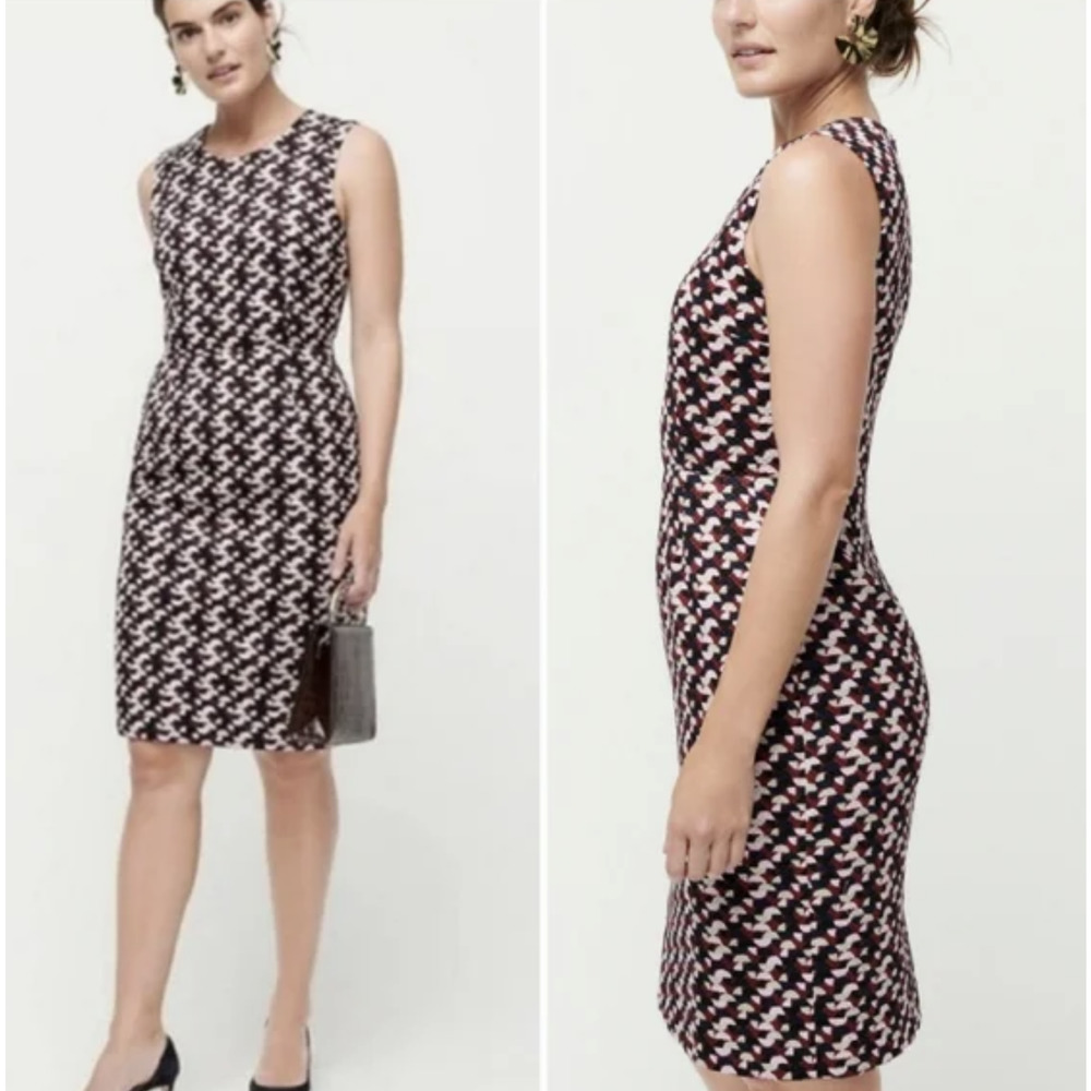J Crew Womens Geometric Print Textured Portfolio Sheath Dress Size 4 Career Navy